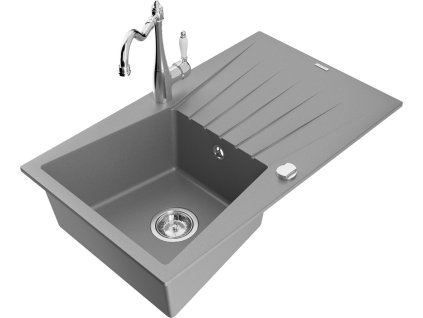 MEXEN/S - Cesar granitový dřez 1-miska s odkapávačem včetně baterie Carla, šedá 6514-71-670700-00