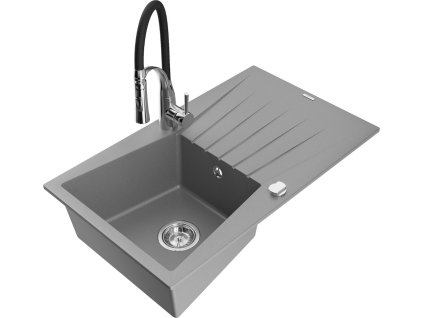 MEXEN/S - Cesar granitový dřez s odkapávačem včetně baterie Aster, šedá 6514-71-73450-07