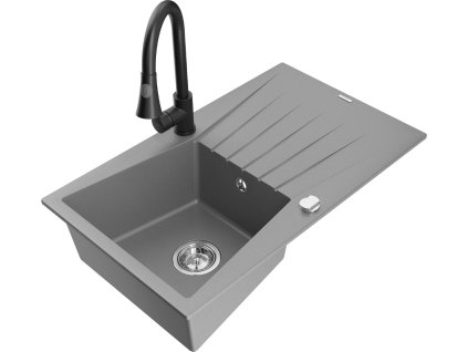 MEXEN/S - Cesar granitový dřez 1 s odkapávačem včetně baterie Elia, šedá 6514-71-670101-70
