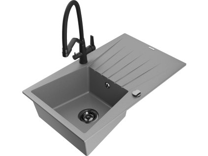 MEXEN/S - Cesar granitový dřez 1-miska s odkapávačem včetně baterie Duo, šedá 6514-71-671701-70-B