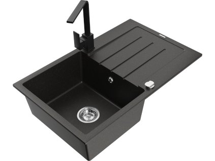 MEXEN/S - Bruno granitový dřez 1-miska s odkapávačem včetně baterie Rita, černý/zlatý metalik 6513-73-670300-70