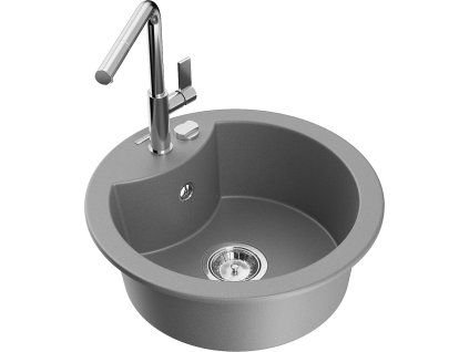 MEXEN/S - Diego granitový dřez 1-miska včetně baterie Flora, šedá 6512-71-670401-00