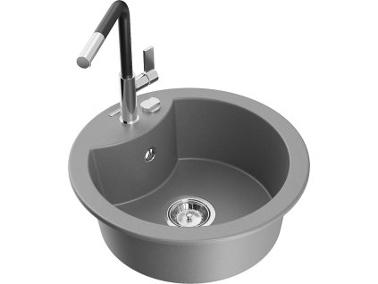 MEXEN/S - Diego granitový dřez 1-miska včetně baterie Flora, šedá 6512-71-670401-07