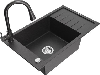 MEXEN/S - Elias granitový dřez 1 s odkapávačem včetně baterie Elia, černá kropenatá - 6511-76-670101-70-B 6511-76-670101-76
