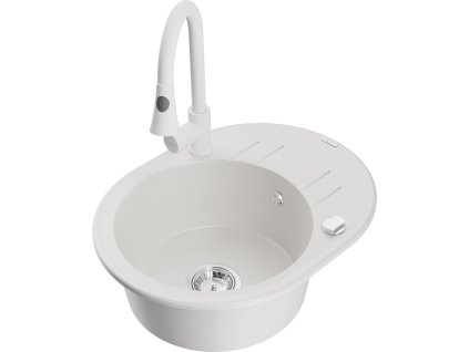 MEXEN/S - Kevin granitový dřez 1 s odkapávačem včetně baterie Elia, bílá 6517-20-670101-20