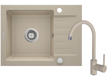 DEANTE - Zorba sandy - Granitový dřez včetně baterie, 1 - bowl s odkapávačem ZQZA711A