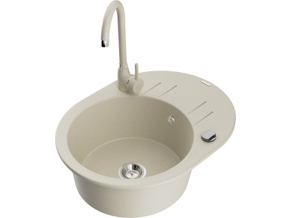 MEXEN/S - Kevin granitový dřez s odkapávačem včetně baterie Telma, béžová 6517-69-670200-69