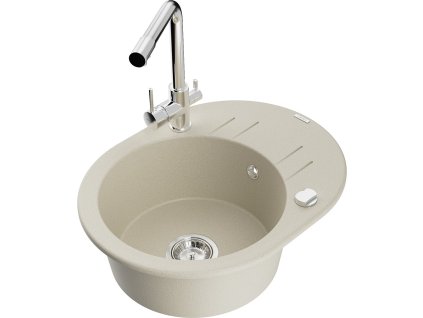 MEXEN/S - Kevin granitový dřez s odkapávačem včetně baterie Duero, béžová 6517-69-671600-00