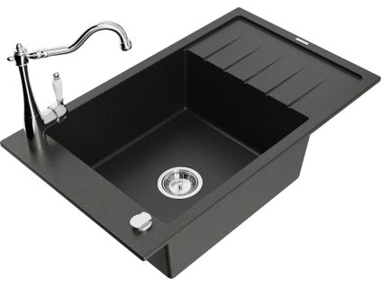 MEXEN/S - Elias granitový dřez 1-miska včetně baterie Carla, černá/zlatá metalik 6511-75-670700-00