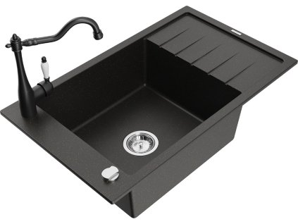 MEXEN/S - Elias granitový dřez 1-miska včetně baterie Carla, černá/zlatá metalik 6511-75-670700-70