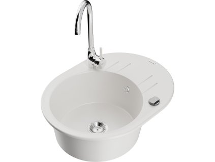 MEXEN/S - Kevin granitový dřez s odkapávačem včetně baterie Telma, bílá 6517-20-670200-00