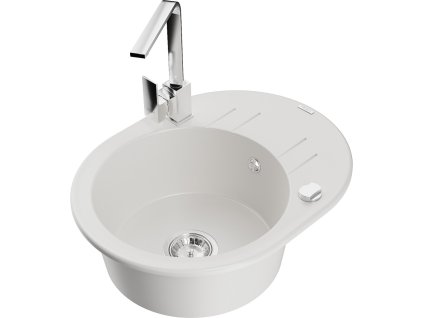 MEXEN/S - Kevin granitový dřez s odkapávačem včetně baterie Rita, bílá 6517-20-670300-00