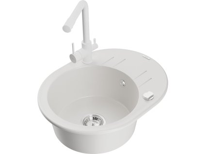 MEXEN/S - Kevin granitový dřez s odkapávačem včetně baterie Duero, bílá 6517-20-671600-20