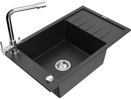 MEXEN/S - Elias granitový dřez 1-miska včetně baterie Duero, černá/zlatá metalik 6511-75-671600-00