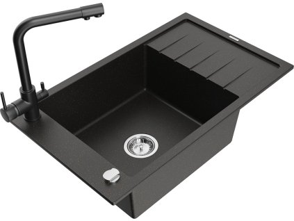 MEXEN/S - Elias granitový dřez 1-miska včetně baterie Duero, černá/zlatá metalik 6511-75-671600-70