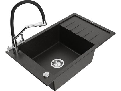 MEXEN/S - Elias granitový dřez s odkapávačem včetně baterie Duo, černá/zlatá metalik 6511-75-671701-07