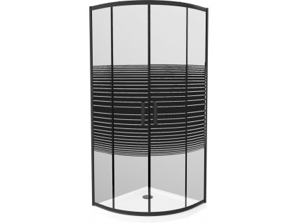 MEXEN/S - Rio sprchový kout čtvrtkruh 90x90, pruhy, černá + bílá vanička se sifonem 863-090-090-70-20-4110B