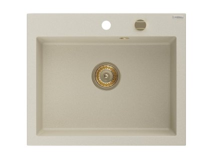 MEXEN/S - Elix granitový dřez 1-miska 600 x 500 mm, béžový, sifon zlatá 6525601005-69-G