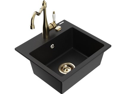 MEXEN/S - Milo granitový dřez 1-miska včetně baterie Carla, černá 6505-77-670700-50