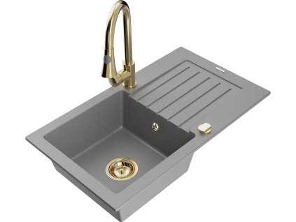 MEXEN/S - Pablo granitový dřez 1 s odkapávačem včetně baterie Elia, šedá 6510-71-670101-50