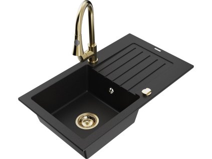 MEXEN/S - Pablo granitový dřez 1 s odkapávačem včetně baterie Elia, černá 6510-77-670101-50