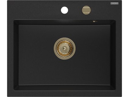 MEXEN/S - Oscar granitový dřez 580 x 490 mm, černá, zlatý sifon 6519581000-77-G