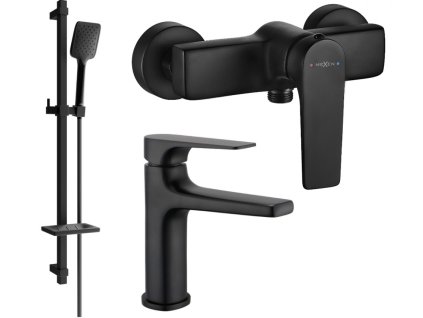 MEXEN/S - Lynx DQ62 SET umyvadlová baterie + sprchová s příslušenstvím, černá 745904DQ62-70