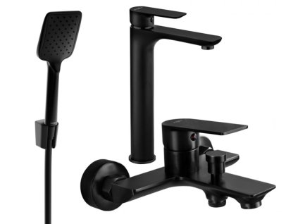 MEXEN/S - Alfa R62 Set umyvadlové a vanové baterie s příslušenstvím, černá 745713R62-70