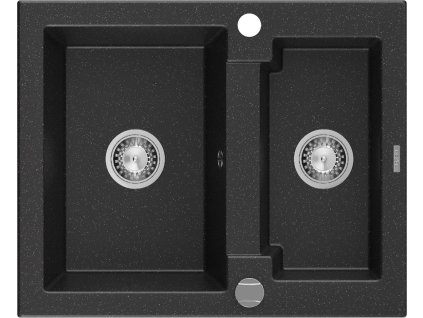 MEXEN - Carlos granitový dřez 1.5 582x475 mm,černá/metalik, sifon chrom 6518581500-73