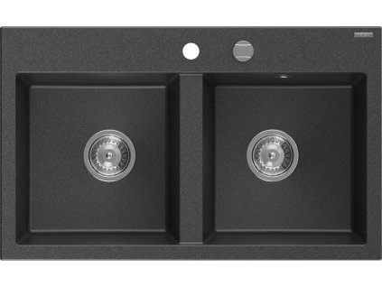 MEXEN - Hektor granitový dřez 2-bowl 800 x 480 mm, černá kropenatá, sifon chrom 6521802000-76