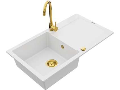 MEXEN/S - Leo granitový dřez 1 s odkapávačem včetně baterie Telma, bílá 6501-20-670200-50