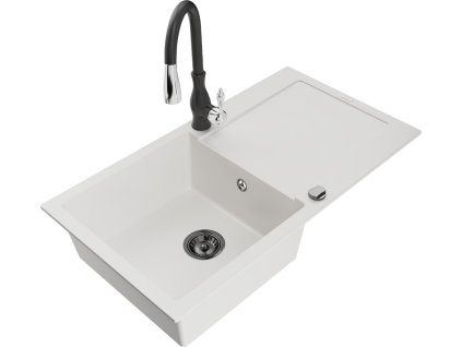 MEXEN/S - Leo granitový dřez 1-miska s odkapávačem včetně baterie Savita, bílá 6501-20-672601-70