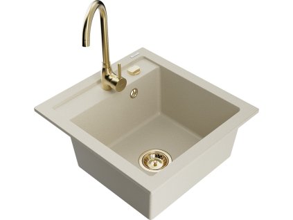 MEXEN/S - Vito granitový dřez včetně baterie Telma, béžová 6503-69-670200-50