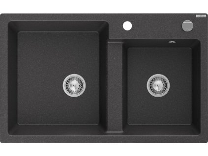 MEXEN - Tomas granitový dřez 2-bowl 800x500 mm,černá kropenatý, sifon chrom 6516802000-76