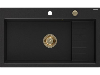 MEXEN/S - Omar granitový dřez 800 x 480 mm, černá, zlatý sifon 6520801005-77-G