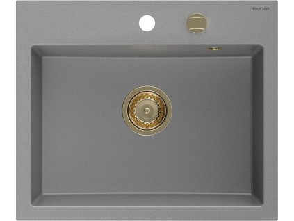 MEXEN/S - Oscar granitový dřez 580 x 490 mm, šedá, zlatý sifon 6519581000-71-G