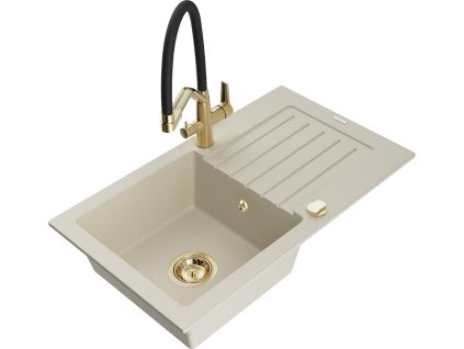 MEXEN/S - Pablo granitový dřez s odkapávačem včetně baterie Duo, béžová 6510-69-671701-57-G