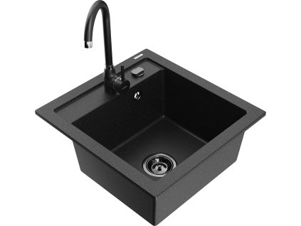 MEXEN/S - Vito granitový dřez včetně baterie Telma, černá/stříbrná metalik 6503-73-670200-70-B