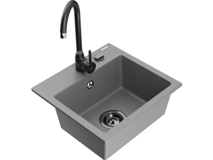MEXEN/S - Milo granitový dřez včetně baterie Telma, šedá 6505-71-670200-70-B