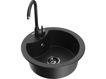 MEXEN/S - Diego granitový dřez včetně baterie Telma, černá/stříbrná 6512-73-670200-70-B