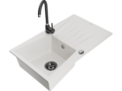 MEXEN/S - Cesar granitový dřez s odkapávačem včetně baterie Telma, bílá 6514-20-670200-70