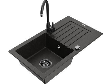 MEXEN/S - Pablo granitový dřez s odkapávačem včetně baterie Telma, černá/zlatá 6510-75-670200-70-B