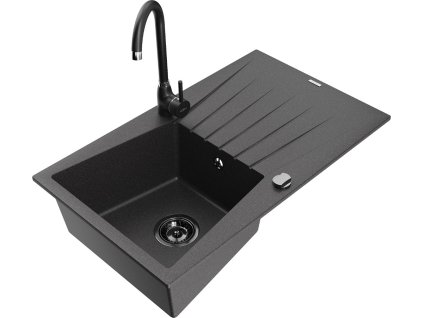 MEXEN/S - Cesar granitový dřez s odkapávačem včetně baterie Telma, černá kropenatá 6514-76-670200-70-B