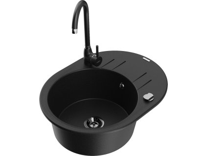 MEXEN/S - Kevin granitový dřez 1 s odkapávačem včetně baterie Telma, černá 6517-77-670200-70-B