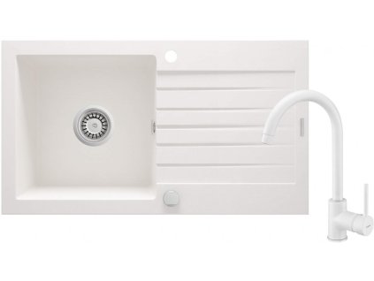 DEANTE - Zorba alabaster - Granitový dřez včetně baterie, 1 - bowl s odkapávačem ZQZVA113