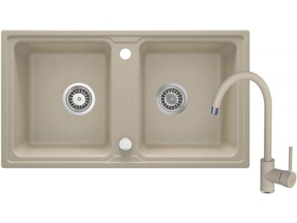 DEANTE - Zorba sandy - Granitový dřez včetně baterie, 2 - bowl ZQZA7203