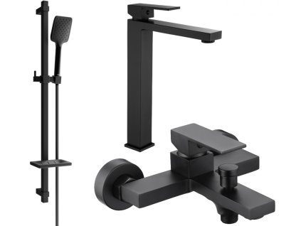 MEXEN/S - Uno DQ62 Set umyvadlové a vanové baterie s příslušenstvím, černá 71413DQ62-70