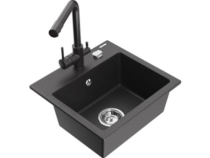 MEXEN/S - Milo granitový dřez včetně baterie Duero, černá kropenatá 6505-76-671600-76