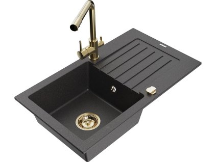 MEXEN/S - Pablo granitový dřez 1-miska včetně baterie Duero, černá kropenatá 6510-76-671600-50