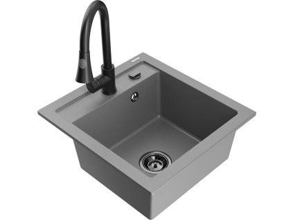 MEXEN/S - Vito granitový dřez 1-miska včetně baterie Elia, šedá 6503-71-670101-70-B